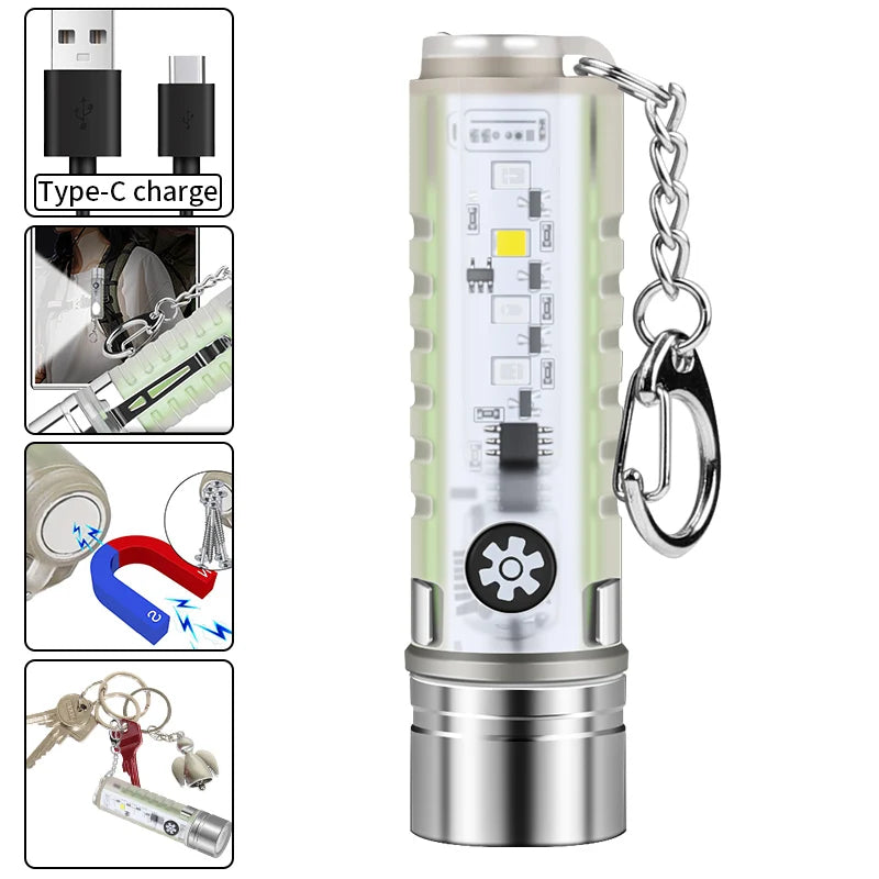 Mini Keychain Flashlight LED Rechargeable Torch