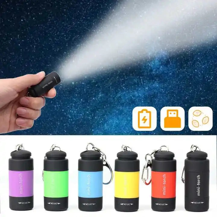 Key Chain Lighting Flashlight Portable Mini Torch Rotary Switch Waterproof